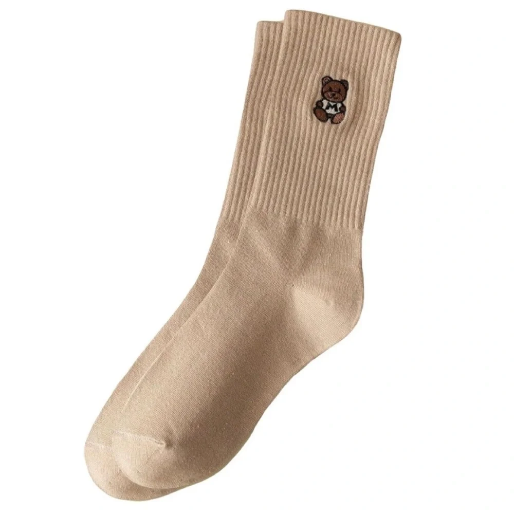 Embroidered Teddy Bear Ankle Crew Socks
